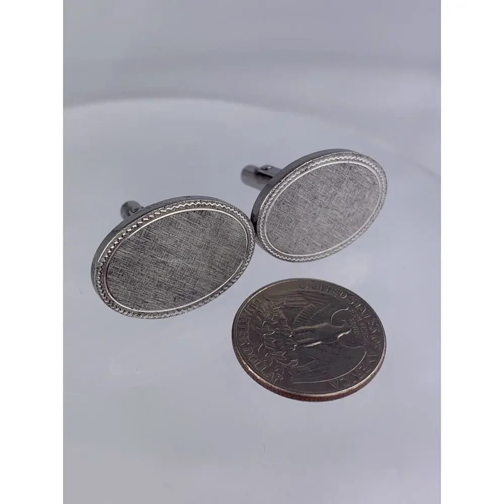 Simple Brushed Face Sterling Silver Cufflinks Large Oval Modern Destino Vintage